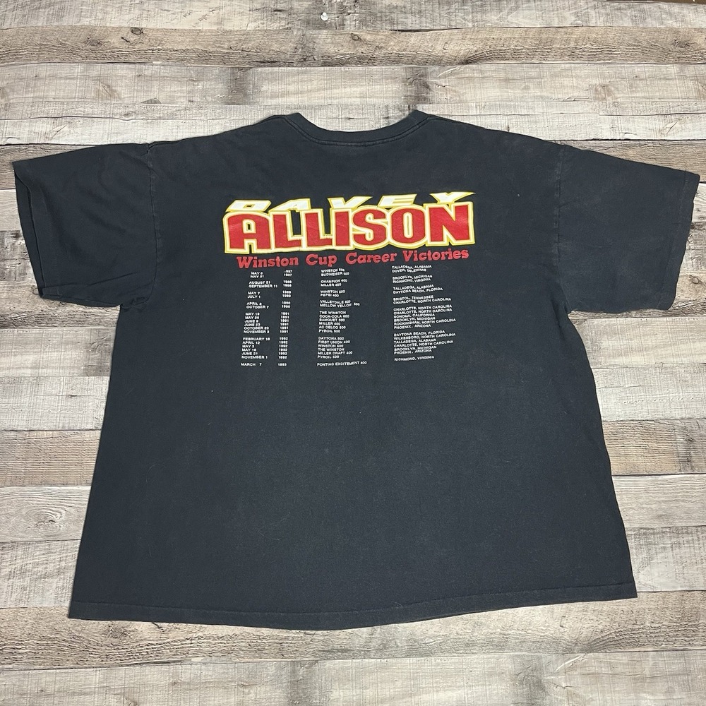 Davey Allison Shirt Size 2XL Black Vintage 90s NASCAR Racing Tee - Picture 2 of 9